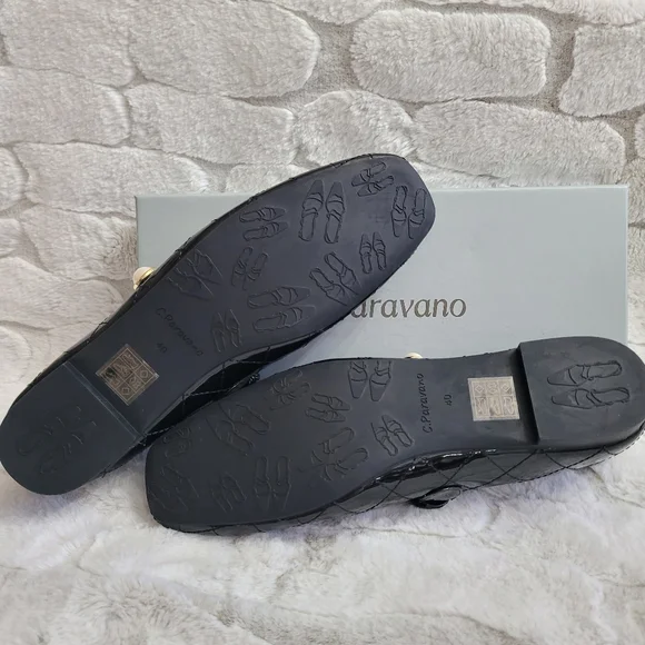 C. Paravano Women's Size 9.5 Black Patent Leather Elastic Strap Clara Mary Jane - Picture 8 of 11
